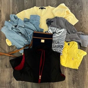 Ralph Lauren Bundle Vest, Sweaters, T-shirts, Jean Shirt, bag. Lot sizes S, M, L